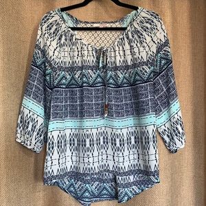 Flowy Blue Patterned Lace Blouse